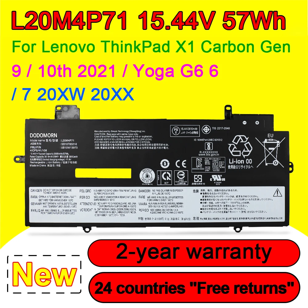 A Lenovo ThinkPad X1 Carbon Gen 9/10 2021,Jóga G6 6 Gen 20XW: 20XX L20M4P71 L20L4P71 L20C4P71 L20D4P71 Akkumulátor 15.44 V 57Wh