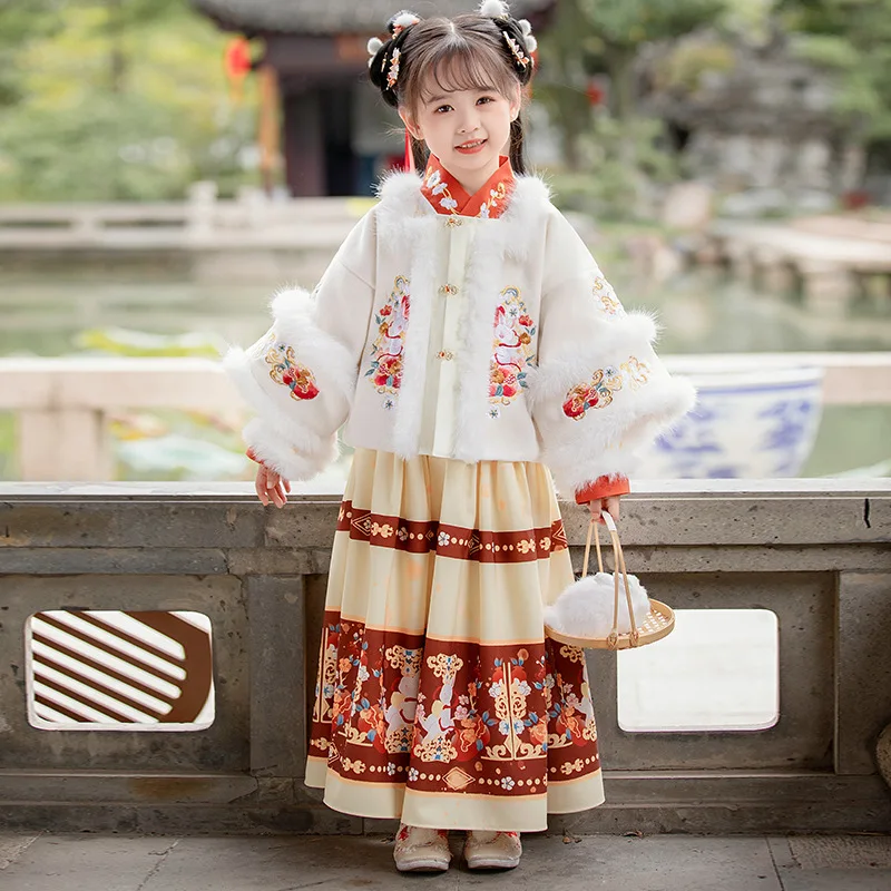 A lányok Hanfu téli ruházat gyermekek Tang ruházat vastag Kínai stílusú, meleg ősi ruházat Új Év téli ruha