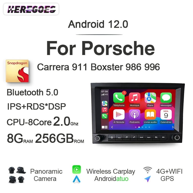 Auto Android 12 Qualcomm 8G+256 gb-os autórádió Multimédia GPS Játékos Carplay Wifi Porsche Boxster 986 911 Carrera 996 2002-2006