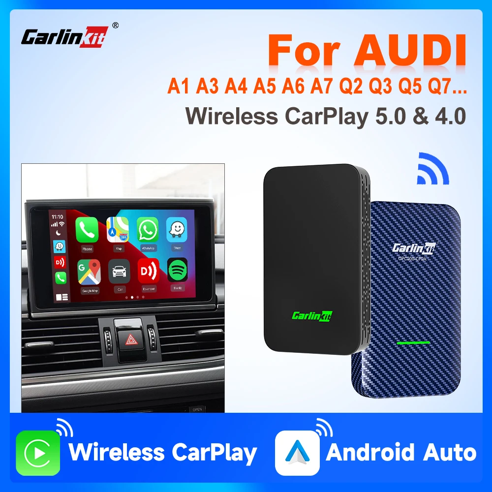 CarlinKit 5.0&4.0 Vezeték nélküli Android Auto CarPlay Adapter BT Auto-csatlakoztassa Az Audi A6 A4-es Q3 Q5 A3 A5 A8 e‑tron GT Sportback TT R8