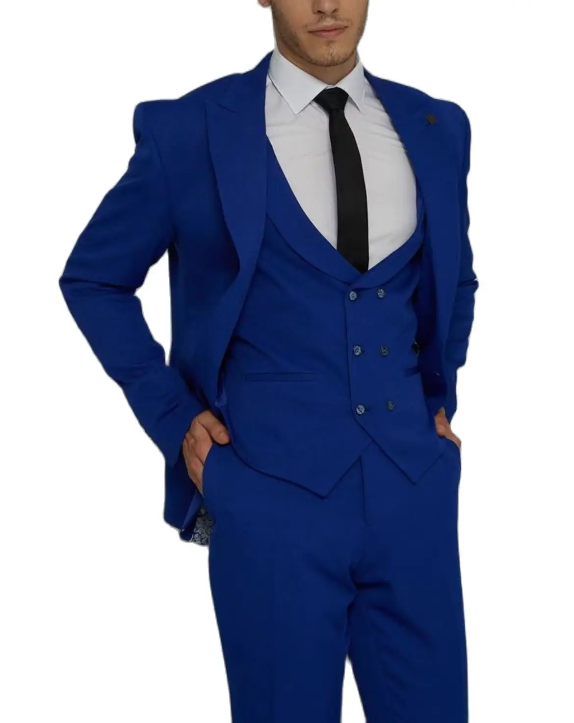 Legújabb Férfi 3 Darab Illik A Férfiak Egyéni Készült Kék Slim Fit Vőlegény Egyedi Esküvői Férfi Öltöny Masculino (Kabát+Nadrág+Mellény+Nyakkendő)