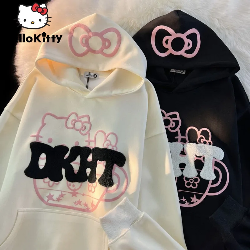 Sanrio Hello Kitty Divat Kapucnis Y2k Rajzfilm Aranyos Maximum Koreai Stílus Hosszú Ujjú Pulcsit Aranyos Nők Divatos Laza Pullovers