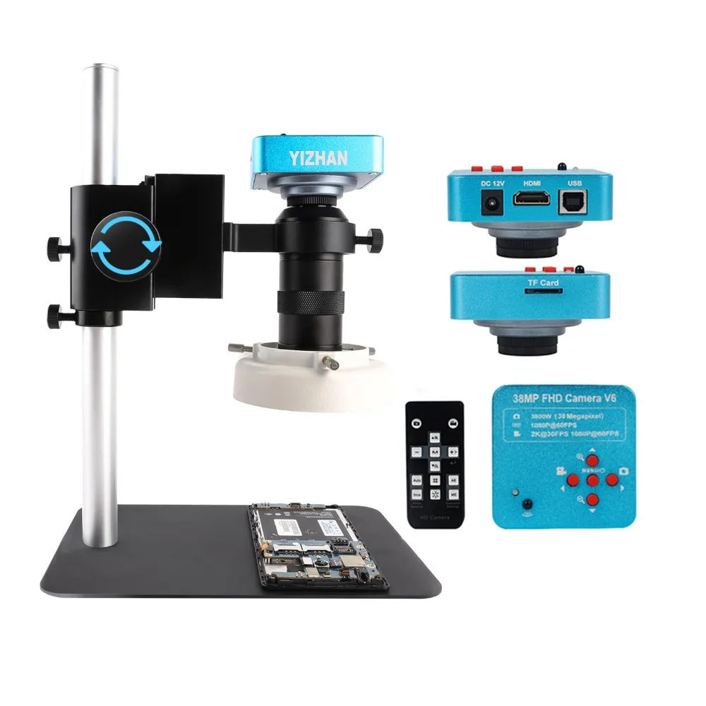 Videó Mikroszkóp 38MP USB-Ipari Mikroszkóp Kamera 1080P 60FPS 130X C-mount Objektív LED Javítás Forrasztás Chip