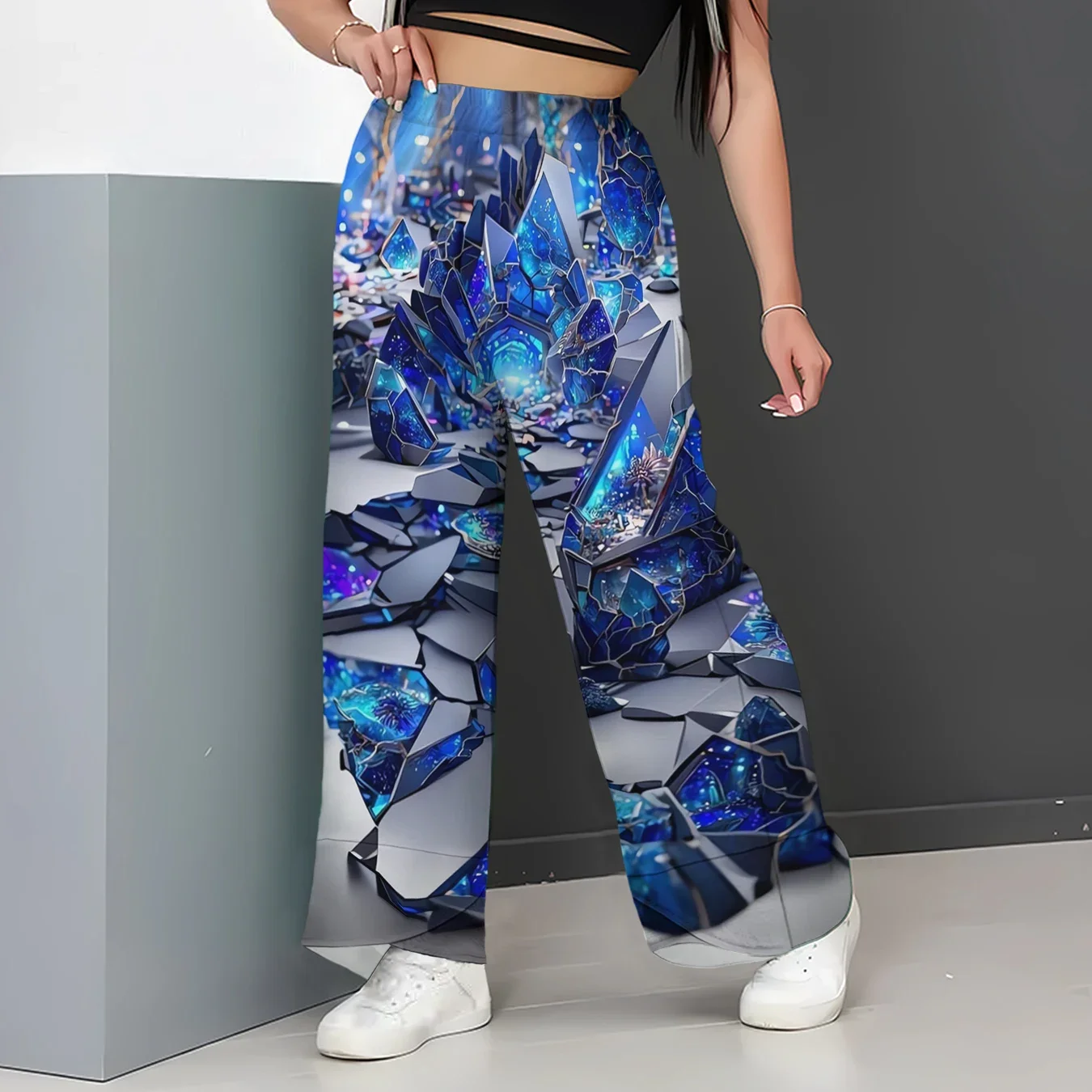 CLOOCL Divat, Női Nadrág, Kék Drágakő Chip 3D Nyomtatott Széles lábú Nadrág Streetwear Puha Alkalmi Női Ruha