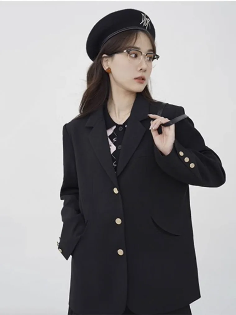 Koreai Divat Gombot-fel SuitCoat egyszínű, Női Hosszú Ujjú, Laza Divat Top Női Utcai Ruházat