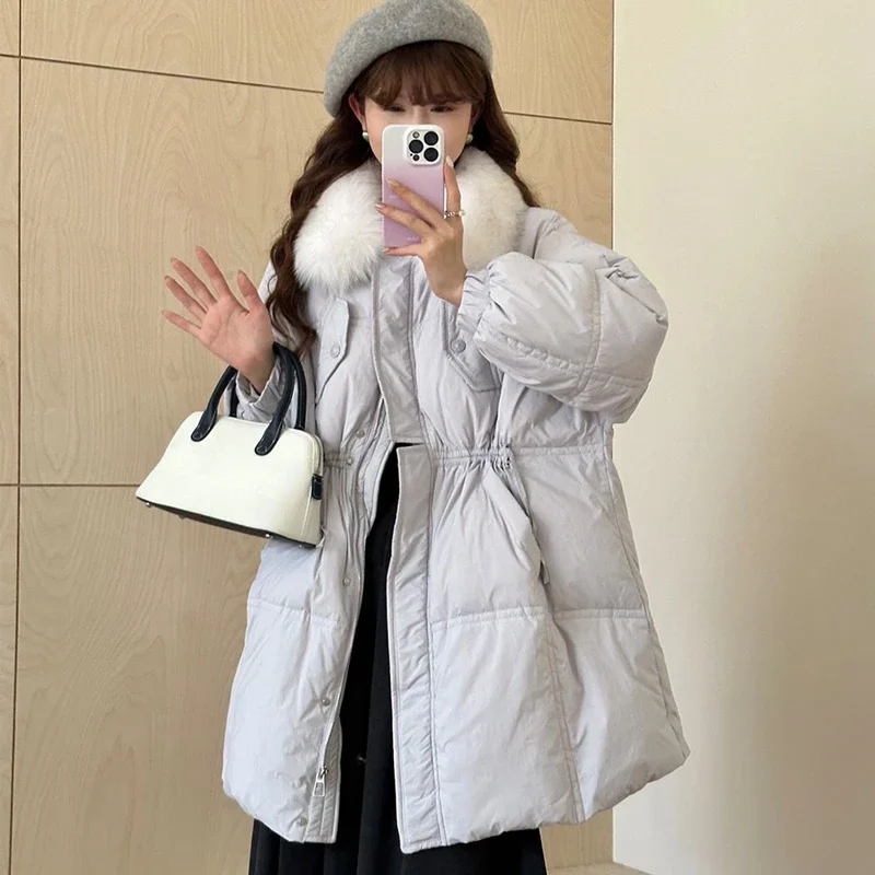 Téli Új koreai Verzió Közepes Hosszúságú Nagy Prémes Gallér Női Kabát, a Meleg pedig a Divat, a Nők Hó Kabát, Női Kabát